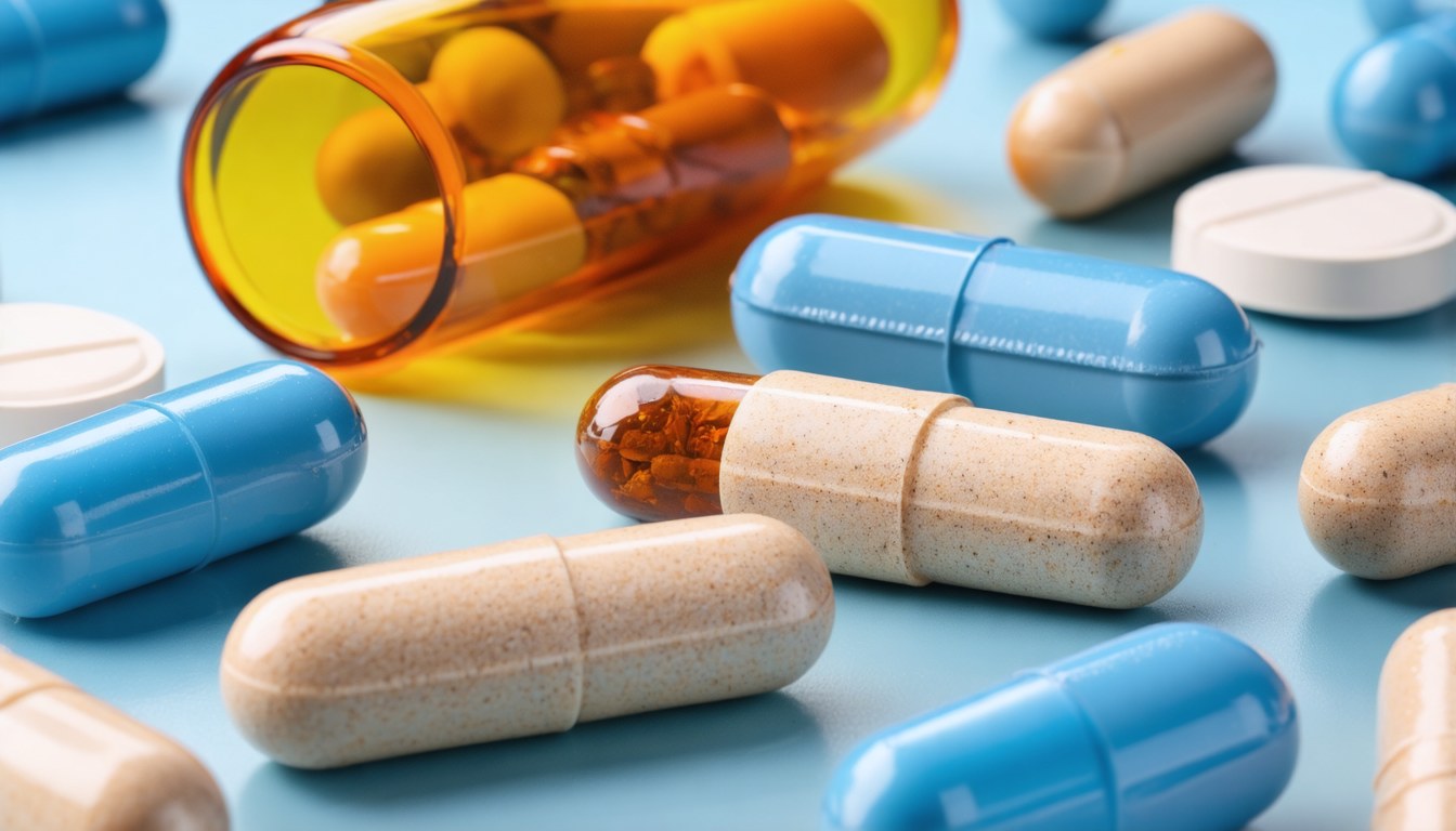 Blister packs of erectile dysfunction pills next to a glass of water on a bedside table